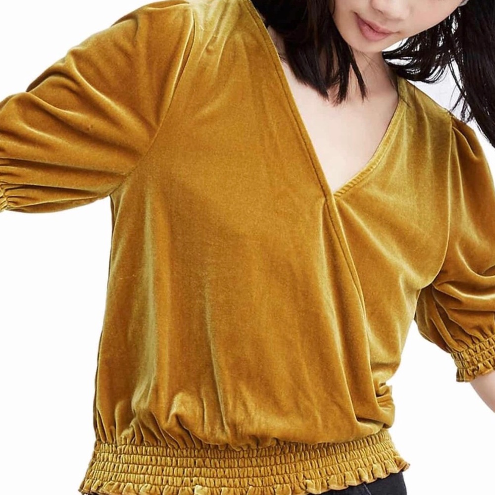Madewell Velvet Smocked Crossover Top NWT